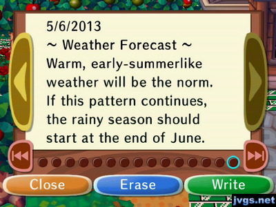 ~Weather Forecast~ Warm, early-summerlike weather will be the norm. If this pattern continues, the rainy season should start at the end of June.