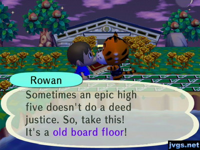 Rowan: Sometimes an epic high five doesn't do a deed justice. So, take this! It's a old board floor!