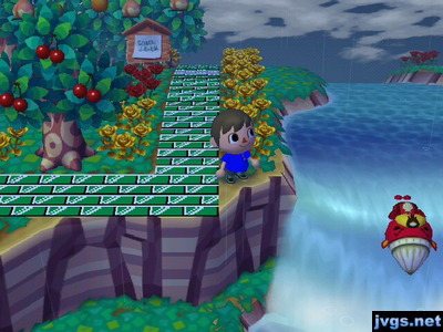 Pascal dives over the waterfall in Animal Crossing: City Folk (ACCF).