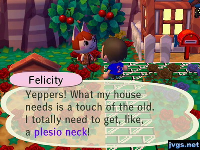 Felicity: Yeppers! What my house needs is a touch of the old. I totally need to get, like, a plesio neck!