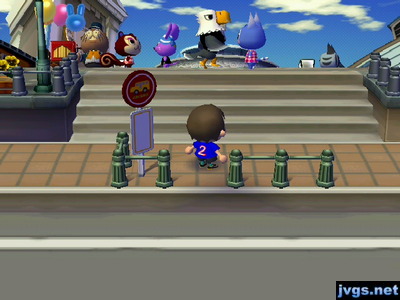 A total of six animals (including Phineas) standing near the fountain in the city.