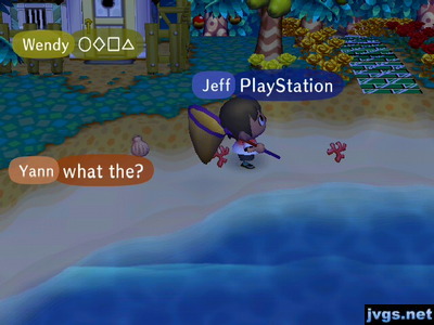 After Wendy types a message with four symbols, Jeff says "PlayStation," referring to the symbols on a PlayStation controller.