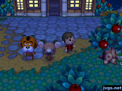 Rowan and Melba near town hall, both standing still and facing the camera.