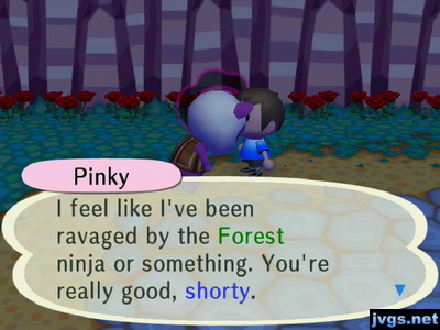 Pinky: I feel like I've been ravaged by the Forest ninja or something. You're really good, shorty.