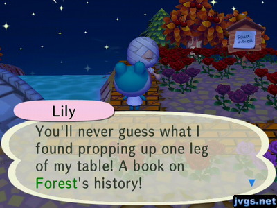 Lily: You'll never guess what I found propping up one leg of my table! A book on Forest's history!