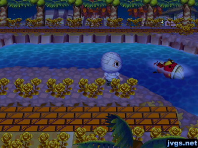 Pascal floats down the river in Animal Crossing: City Folk.