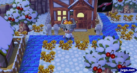 Me wearing Midna's mask outside of my house in ACCF.