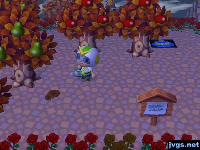 A mushroom on the ground near a tree in Animal Crossing: City Folk.