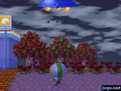 Jeff shooting a UFO with a slingshot in ACCF.