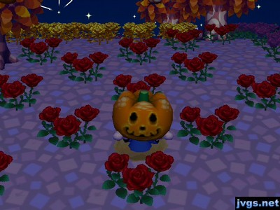 Jeff the pumpkin head in a pitfall.