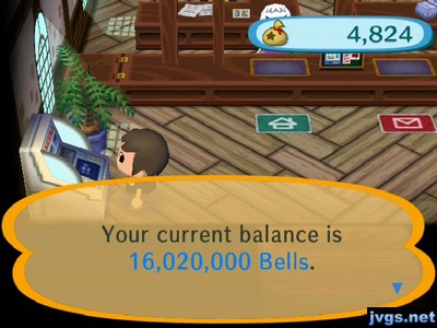 Your current balance is 16,020,000 bells.