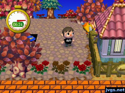 Anabelle hides behind a house.