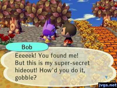 Bob: Eeeeek! You found me! But this is my super-secret hideout! How'd you do it, gobble?