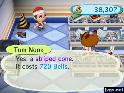 Tom Nook: Yes, a striped cone. It costs 720 bells.