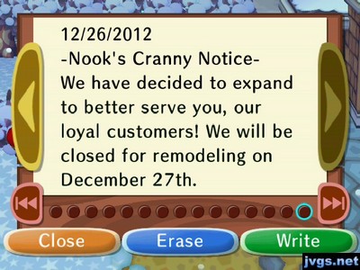 -Nook's Cranny Notice- We have decided to expand to better serve you, our loyal customers! We will be closed for remodeling on December 27th.