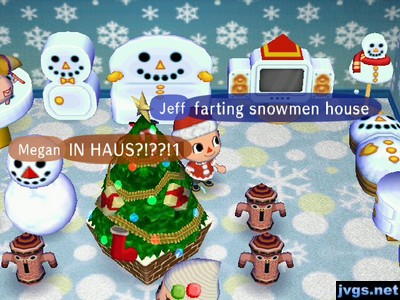 My room filled with snowman furniture and farting gyroids (tootoids).