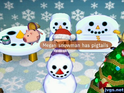 Megan standing behind the snowman so it appeared the snowman had pigtails.
