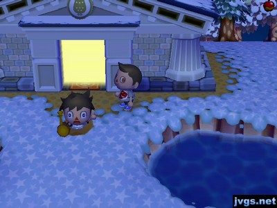 Taylor struggles to get out of a pitfall right by the entrance of the museum.