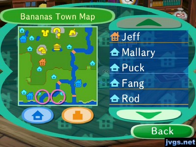 The town map of Bananas, showing the two possible locations for the extra bridge.