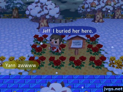 Jeff, standing by a dirt patch: I buried her here.