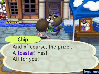 Chip: And of course, the prize... A toaster! Yes! All for you!