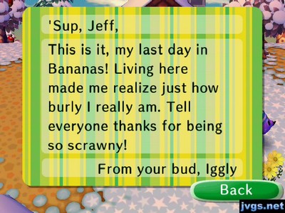 Iggly's goodbye letter in ACCF.