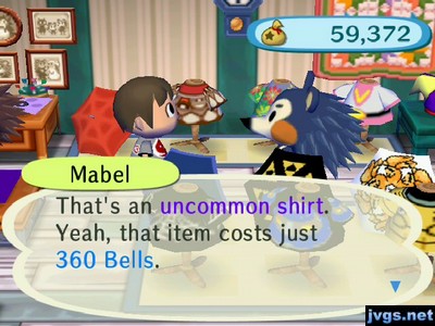 Mabel: That's an uncommon shirt. Yeah, that item costs just 360 bells.