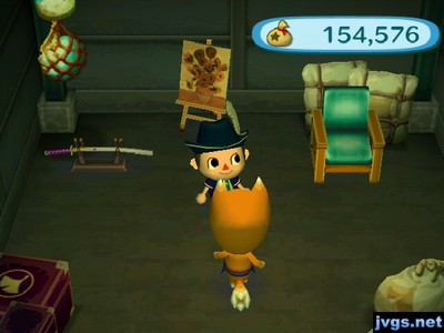 A white katana, a flowery painting, and a ranch armchair on sale in Crazy Redd's shop.