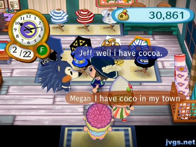 Megan: I have Coco in my town. Jeff: Well, I have cocoa.