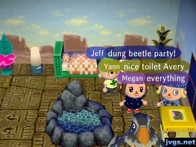 Jeff, Yann, and Megan hanging out in Avery's house with a dung beetle.