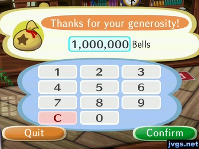 Thanks for your generosity! 1,000,000 bells.