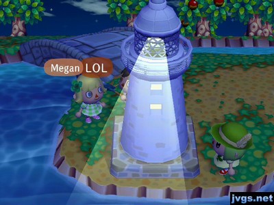 Megan and Yann stand near the lighthouse in Bananas.