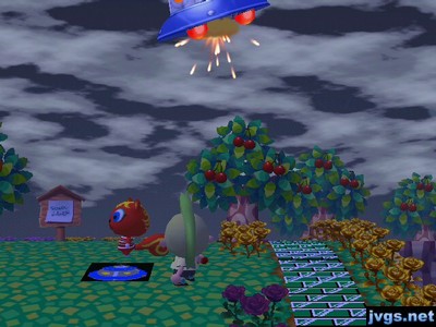 I shoot down a UFO, as a clueless Caroline walks underneath the flying saucer.