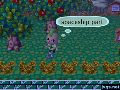 The spaceship part in the grass.