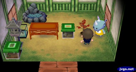 Tank's house, with most of his furniture in a straight line across the center of his room.