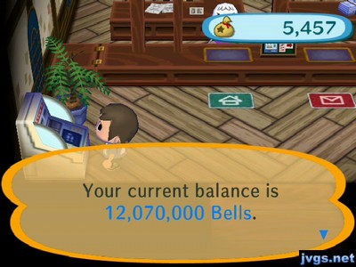 Your current balance is 12,070,000 bells.