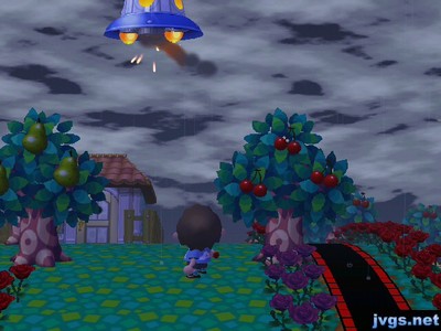 Hitting Gulliver's UFO with my slingshot on a cloudy night.