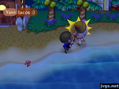 Jeff smacking Megan with a net.