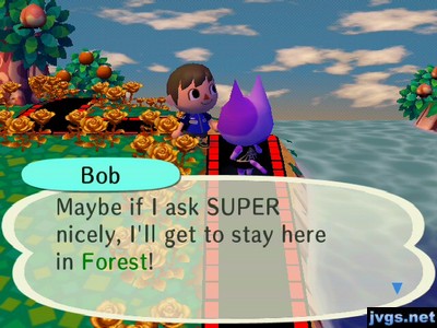 Bob: Maybe if I ask SUPER nicely, I'll get to stay here in Forest!