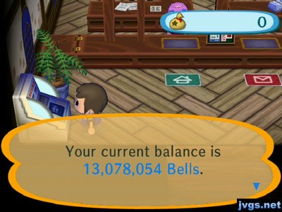 Your current balance is 13,078,054 bells.