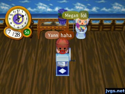 Jeff and Yann merging into one spot by the shaved ice maker.