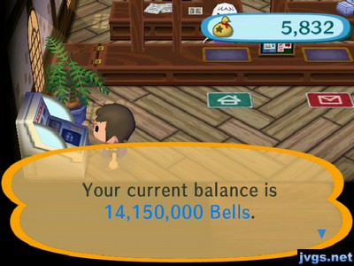 Your current balance is 14,150,000 bells.