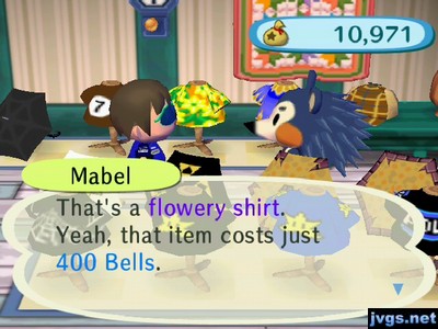 Mabel: That's a flowery shirt. Yeah, that item costs just 400 bells.