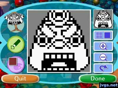 The coloring Resetti pattern from Wendell. It's black and white, and players are meant to color it in themselves.