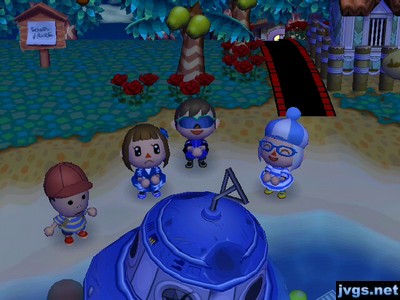 Ness, Yann, Jeff, and Megan standing near a crashed UFO.