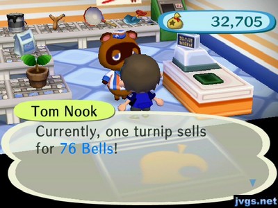 Tom Nook: Currently, one turnip sells for 76 bells!