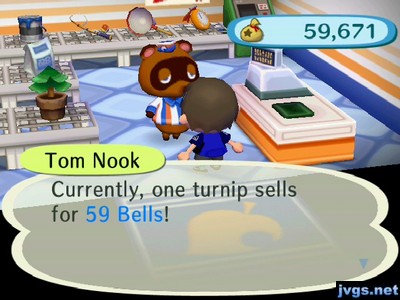 Tom Nook: Currently, one turnip sells for 59 bells!