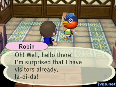 Robin: Oh! Well, hello there! I'm surprised that I have visitors already, la-di-da!