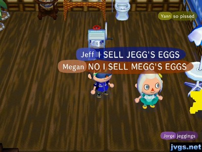 Jeff: I SELL JEGG'S EGGS. Megan: NO I SELL MEGG'S EGGS.