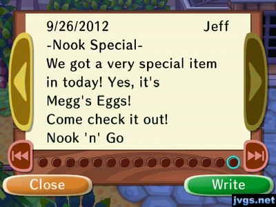 -Nook Special- We got a very special item in today! Yes, it's Megg's Eggs! Come check it out! Nook 'n' Go